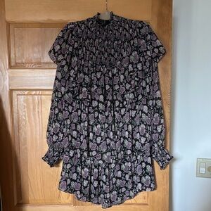 Cinq à Sept Black and Purple Floral Long Sleeve Dress